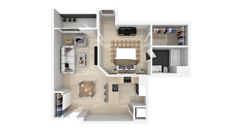 Floor plan for 1 bed, 1 bath, 810 sqft
